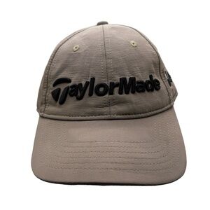 TaylorMade Golf Hat Khaki Beige Adjustable Cap Black Logo Embroidered